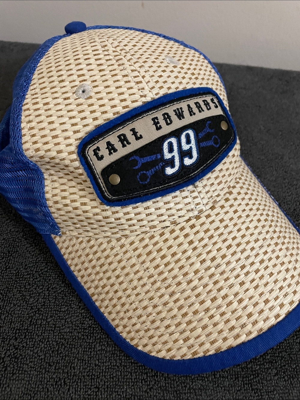 NASCAR Carl Edwards Blue & Natural Straw Trucker Hat - 99 Patch